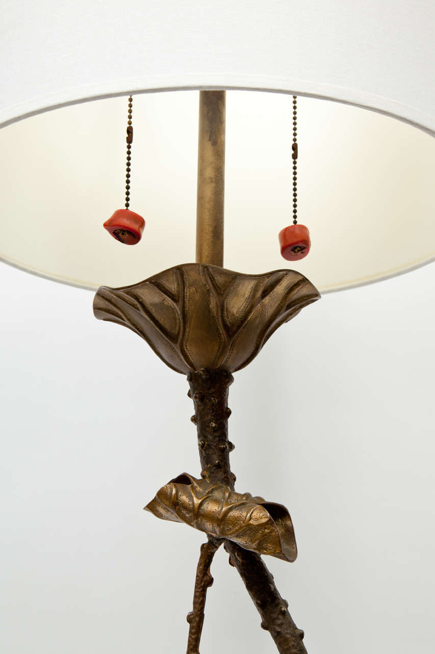 20th Century Pair of Bronze Lotus Lamps by Marbro