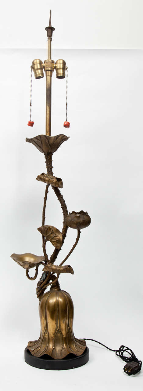 Pair of Bronze Lotus Lamps by Marbro 1
