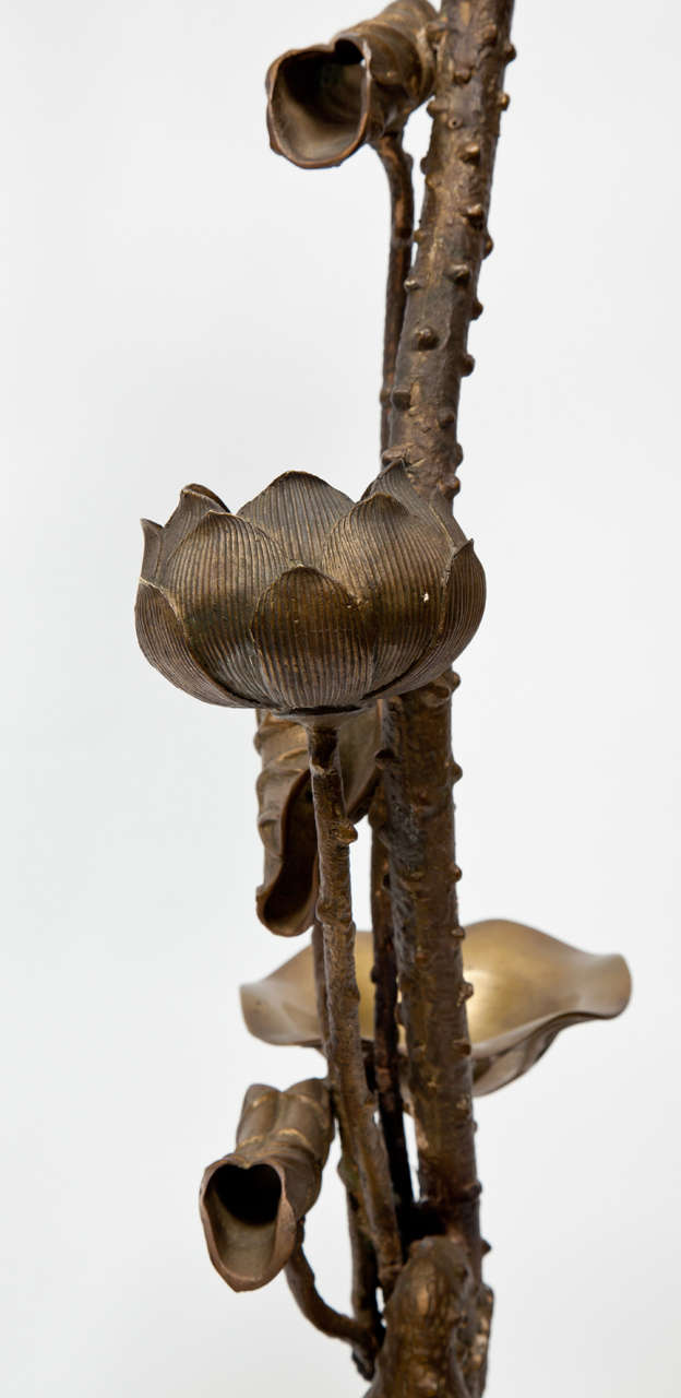 Pair of Bronze Lotus Lamps by Marbro 4