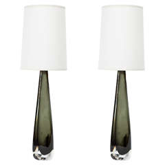 Pair of Tapering Smoked Glass Lamps by Nils Landberg