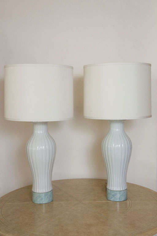 Pair of Celadon Porcelain Table Lamps by William Haines. 4