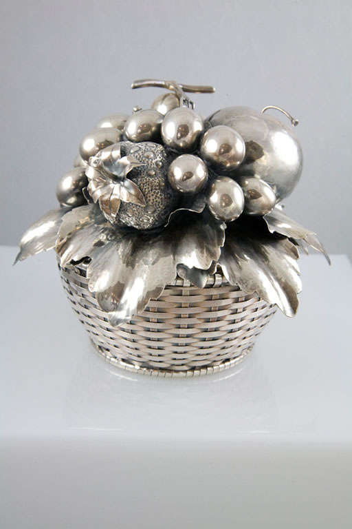 Sterling Silver Lidded Fruit Basket by Lisi Brothers.