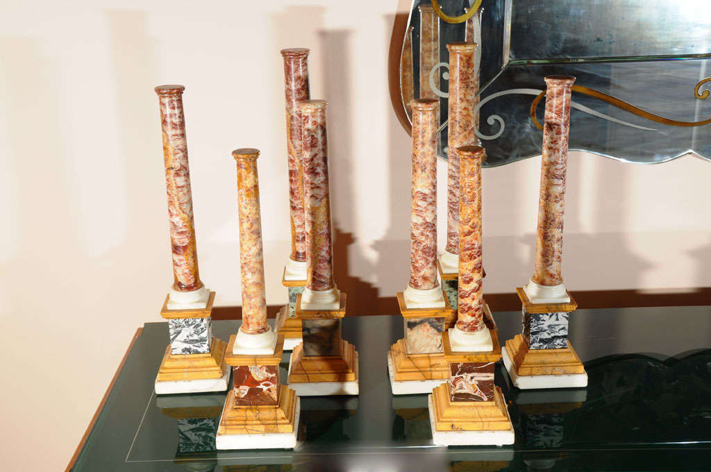 Very rare pairs of Sicilian jasper columns. May be sold as pairs. Please contact us with inquiries of pair pricing.