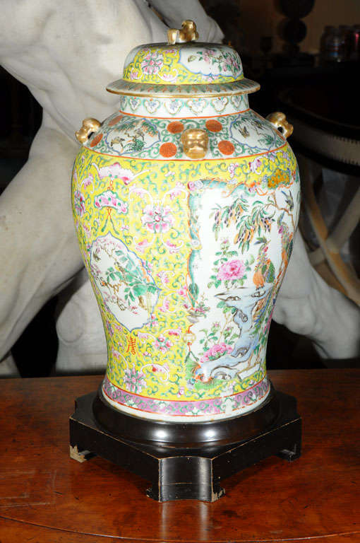 Chinese Famille Jaune Temple Urn
