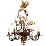 French Bronze and Porcelain  4-light Chandelier