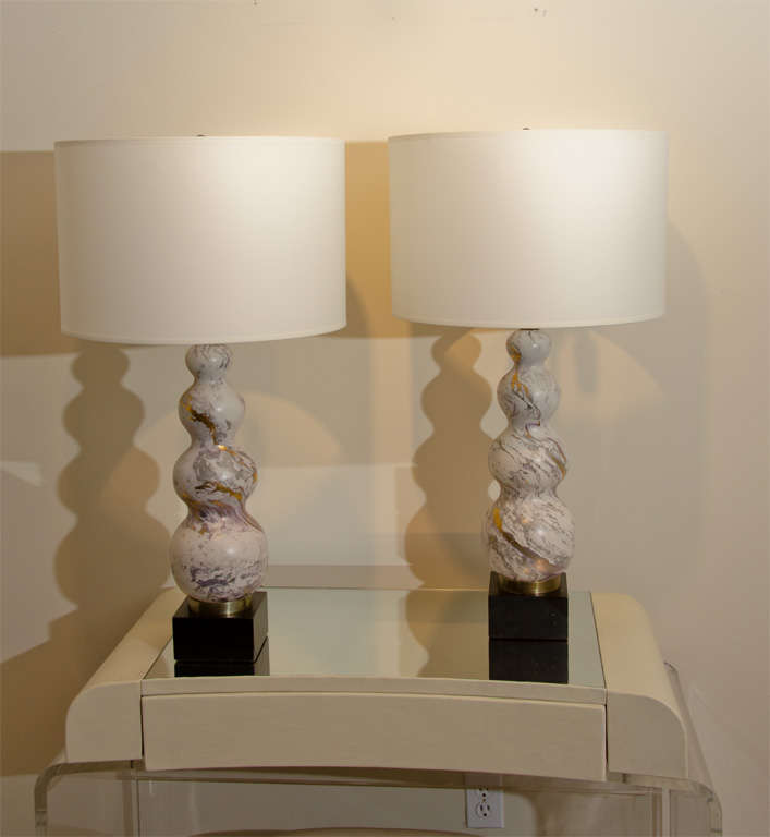 Pair Of Unusual Bobble Ceramic Lamps