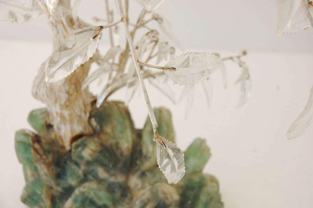 Hardstone Tree with Carved Rock Crystal Leaves and Jadeite Base 4