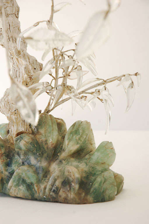 Hardstone Tree with Carved Rock Crystal Leaves and Jadeite Base 5