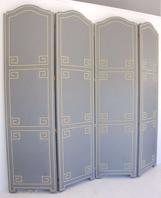 Custom Leather-Upholstered Four-Panel Screen by Dragonette Ltd