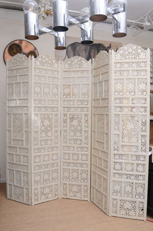 Huge hand carved asian screen in white.