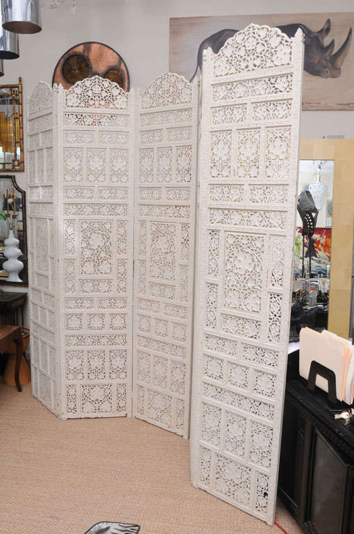 Huge Hand Carved 5 Panel Screen In Good Condition In Miami, FL