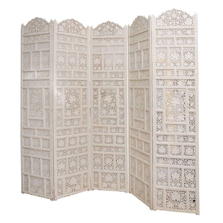 Huge Hand Carved 5 Panel Screen