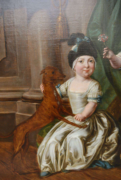 Linen Girl, Boy And Dog In An Interior For Sale