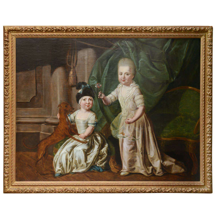 Girl, Boy And Dog In An Interior For Sale