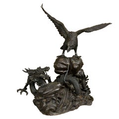 Vintage Bronze Eagle and Dragon Statue