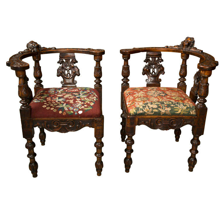 Antique Victorian Corner Chairs W/ Cherub Heads