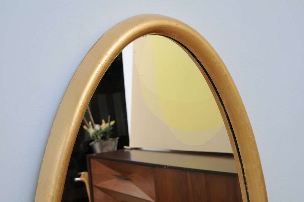 Gilt Mid Century Modern Hollywood Regency Glam Gold Leaf Oval Mirror For Sale
