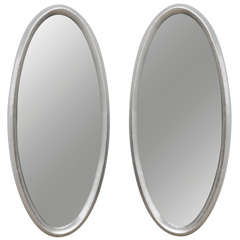 Hollywood Glam Pair Of Silver Leafed Oval Mirrors