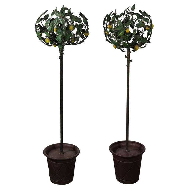 Pair Italian Tole Lemon Trees