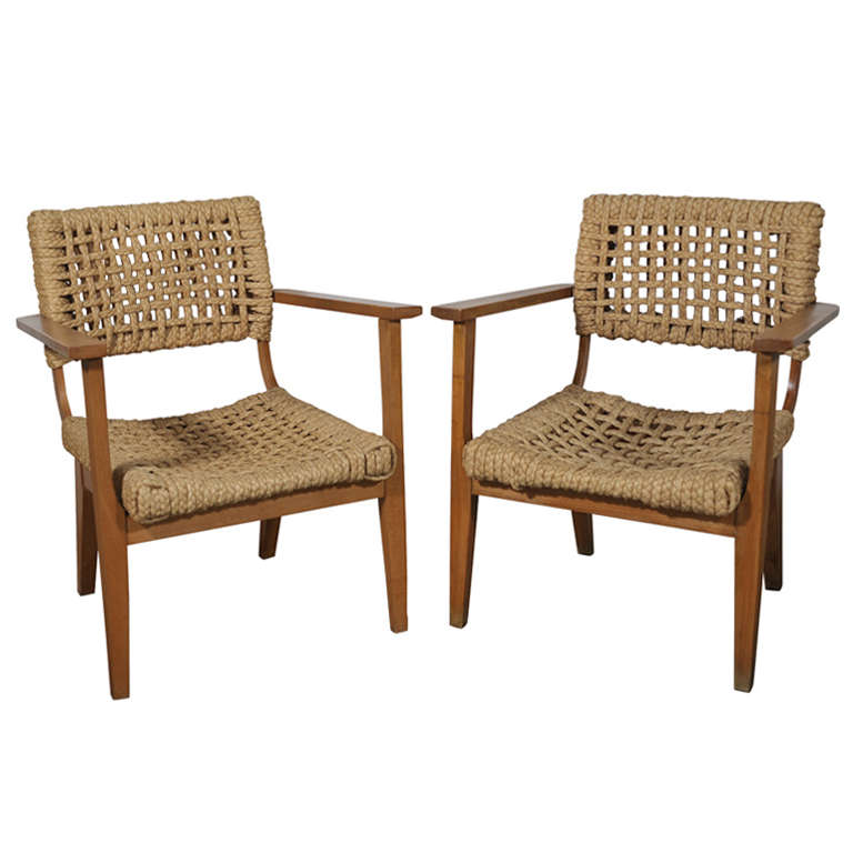 Pair Mid Century Arm Chairs by Audoux-Minnet