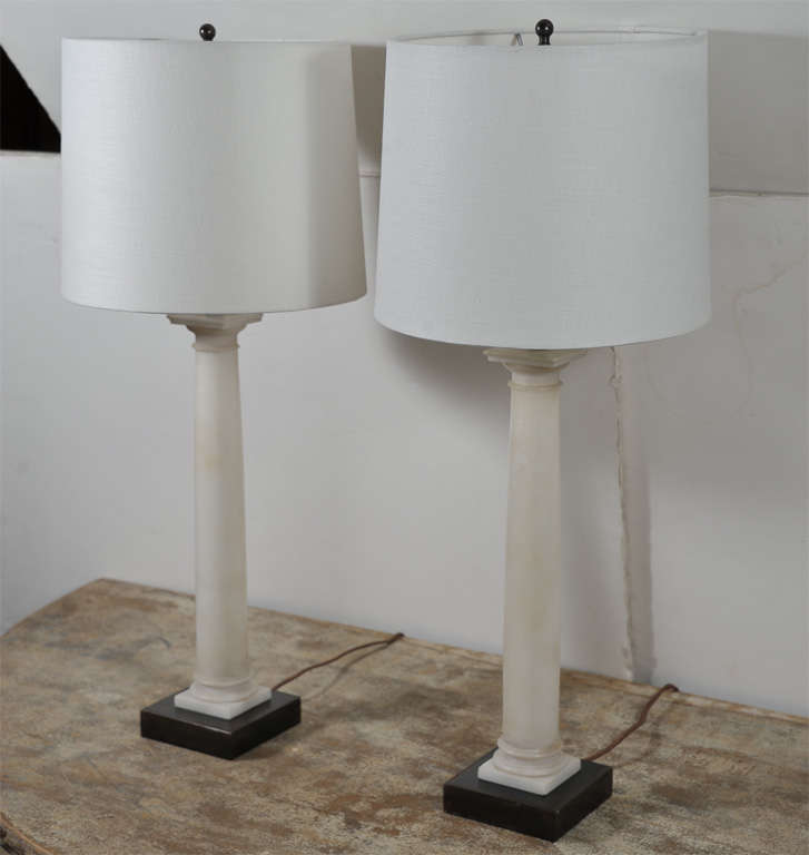 Pair Marble Column Lamps