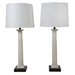 Pair Marble Column Lamps