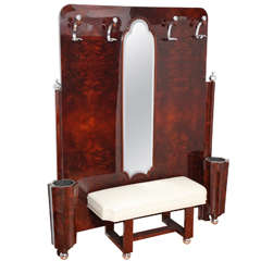 Machine Age Art Deco Umbrella Stand with Mirror, Bench and Coat Hooks