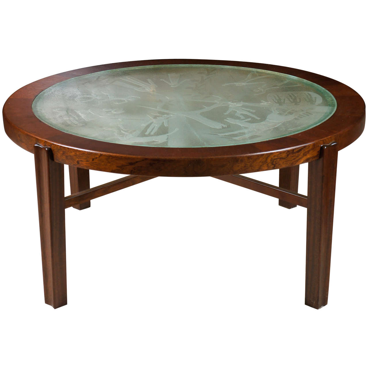 A Fine Swedish Low/Coffee Table with Engraved Glass Top For Sale