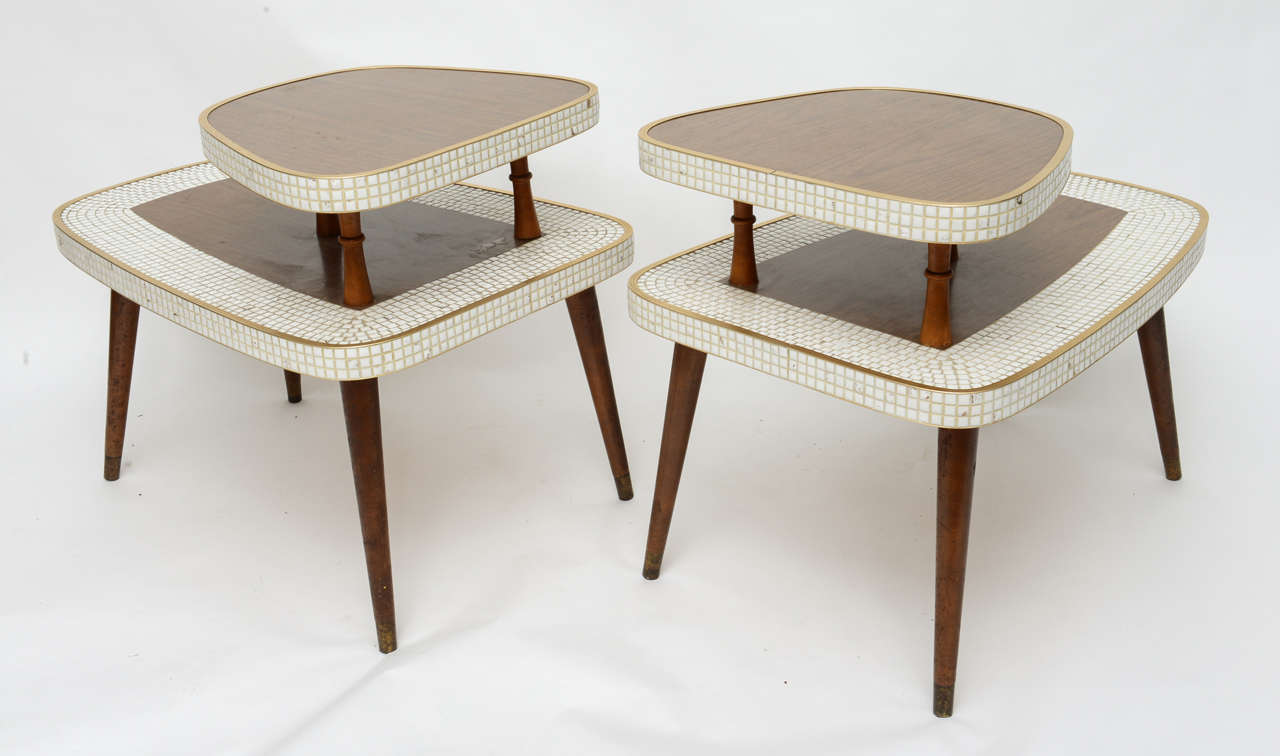 Mid-Century Modern Lane Tile 2 Tiered Side Tables 1970s