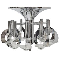 Scolari Chrome Chandelier with Italian Lense Glass  1960s