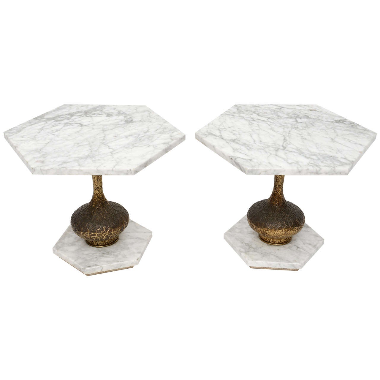 Italian Carrera Marble and Cast Brass Octagonal End Tables 1960s at 1stDibs