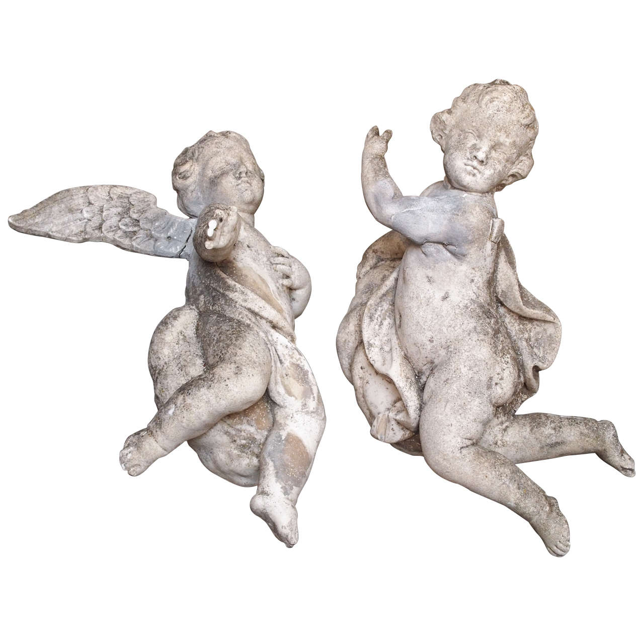 Pair 18thc Limestone Angels