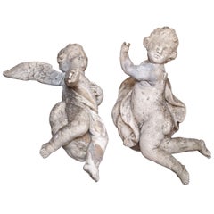 Antique Pair 18thc Limestone Angels