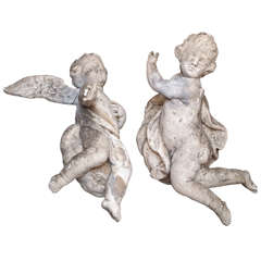 Pair 18thc Limestone Angels 12