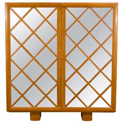Large Mirrored Cabinet with "Diamond Lattice" Front, France