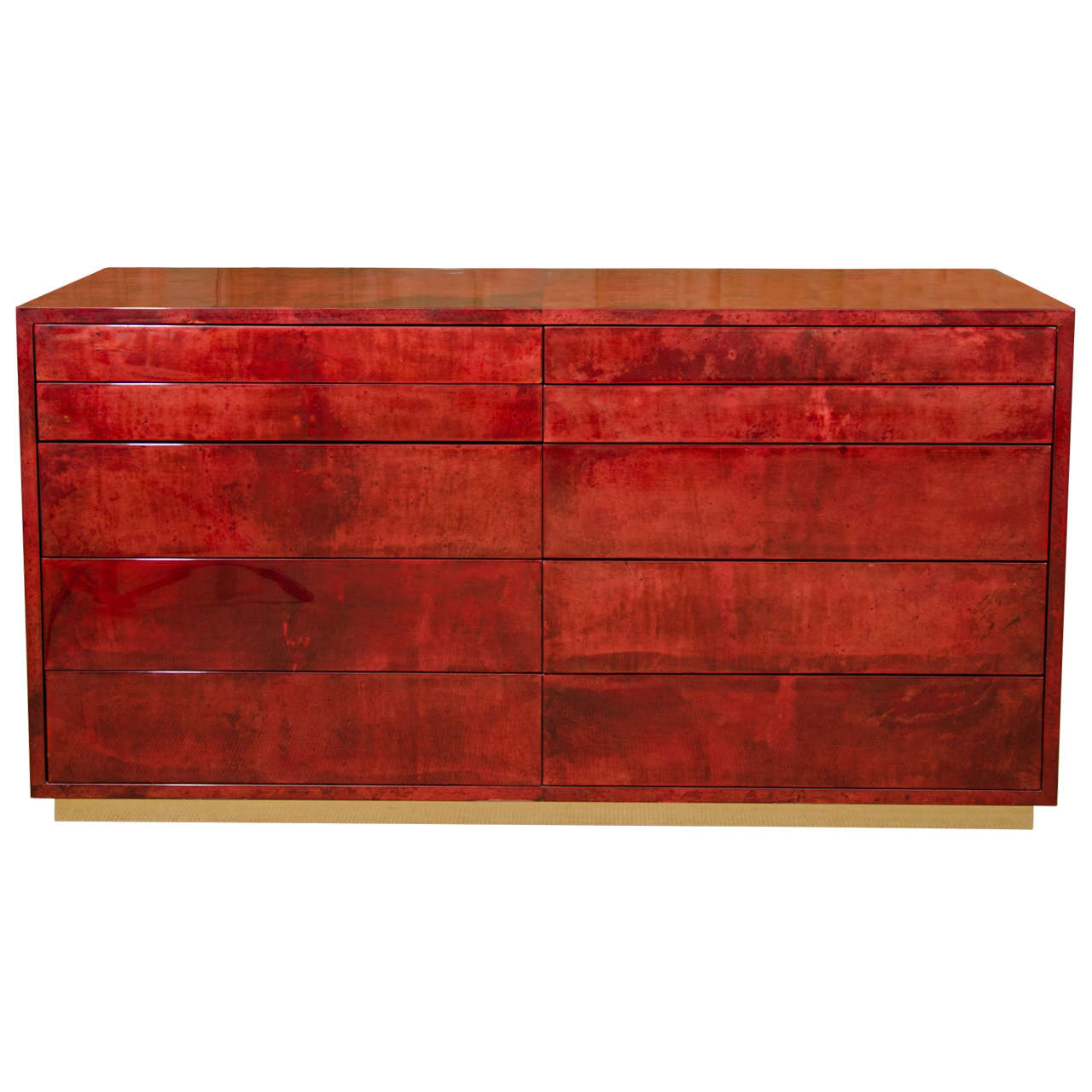 Aldo Tura Red Parchment Commode with Ten Drawers For Sale