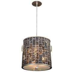 1970s French Leaded Glass Shade Set in a Brushed Steel Frame