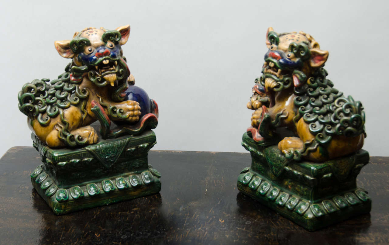 Pair Turn of the Century Q'ing Dynasty Shanghai Ceramic Foo Dogs