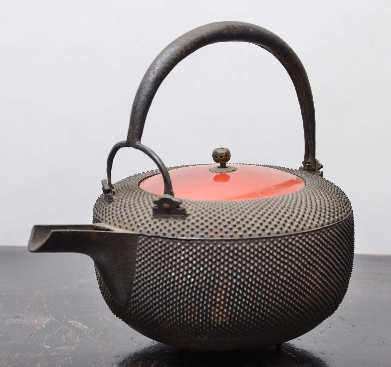 Turn of the Century Meiji Japanese Cast Iron and Enamel Teapot