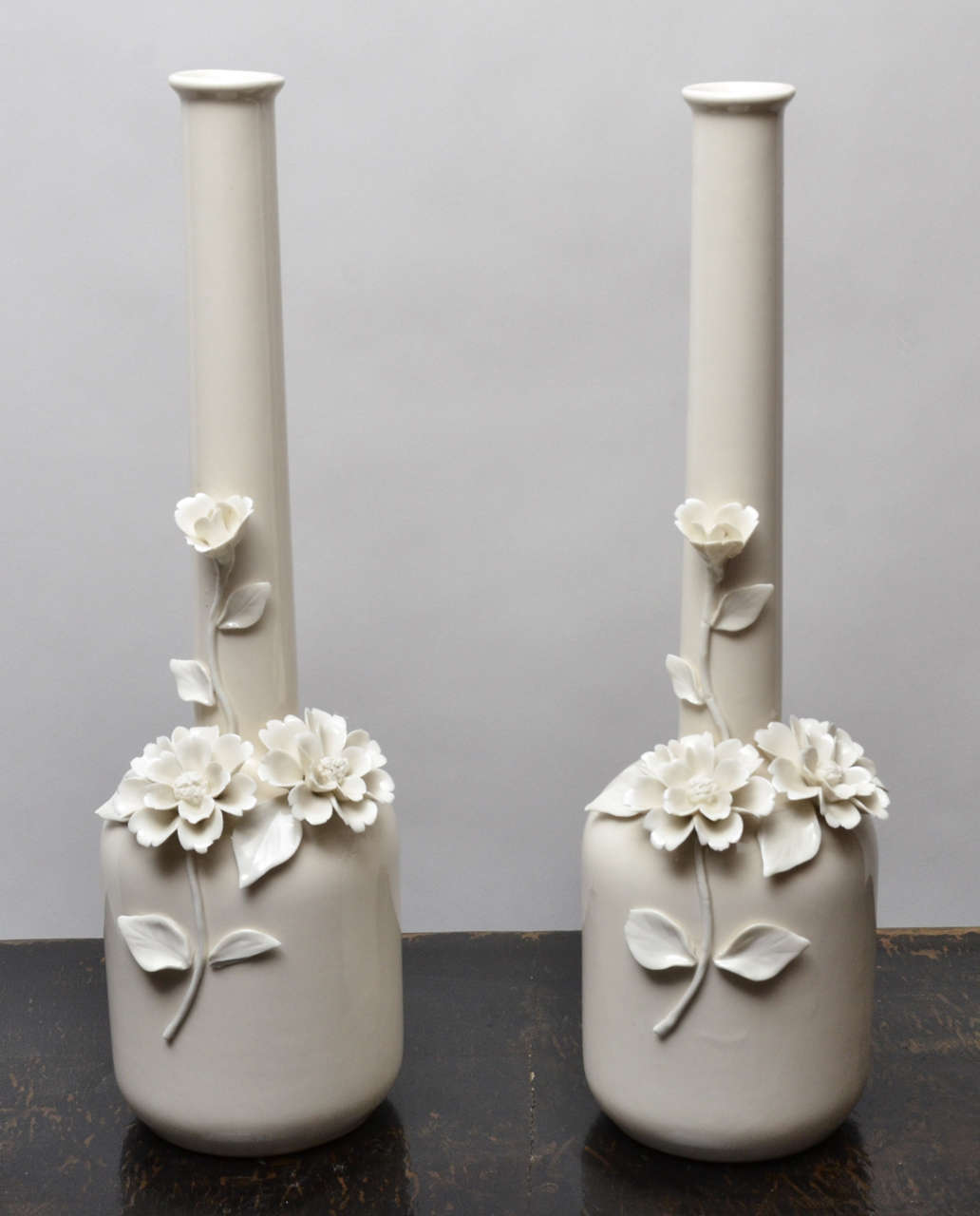 Pair of Mid Century Japanese Blanc de Chine Bottleneck Vases