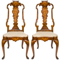 A Fine Pair of 18th Century Dutch Walnut and Marquetry Inlaid Side Chairs circa 1740