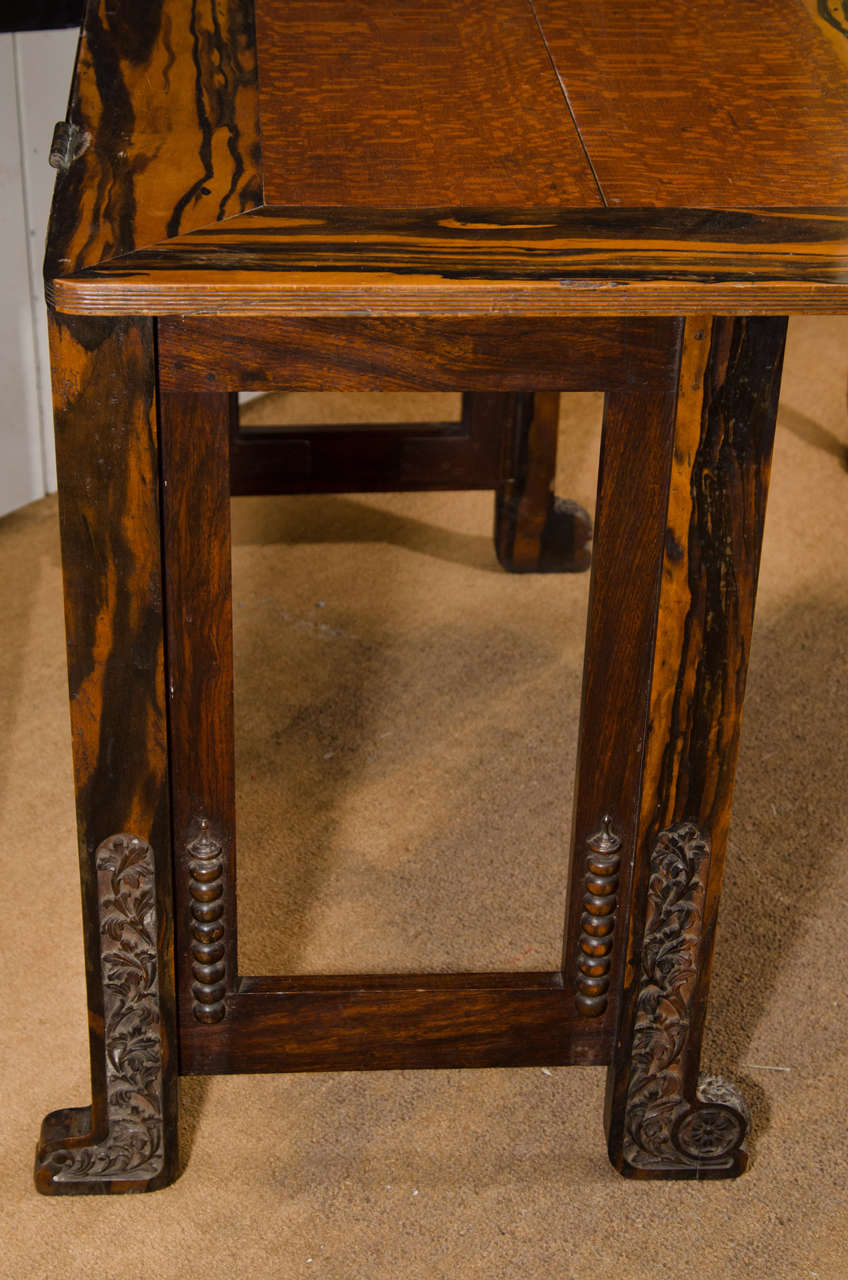 A Unique Anglo-Indian Calamander and Oak Campaign Writing Table In Excellent Condition In Long Island City, NY