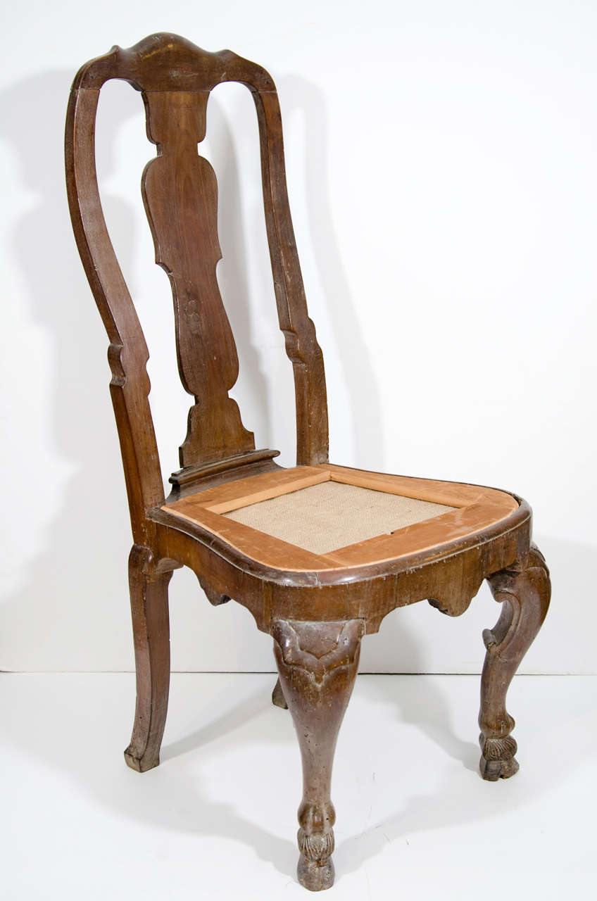 A Pair of Italian Rococo Walnut Side Chairs