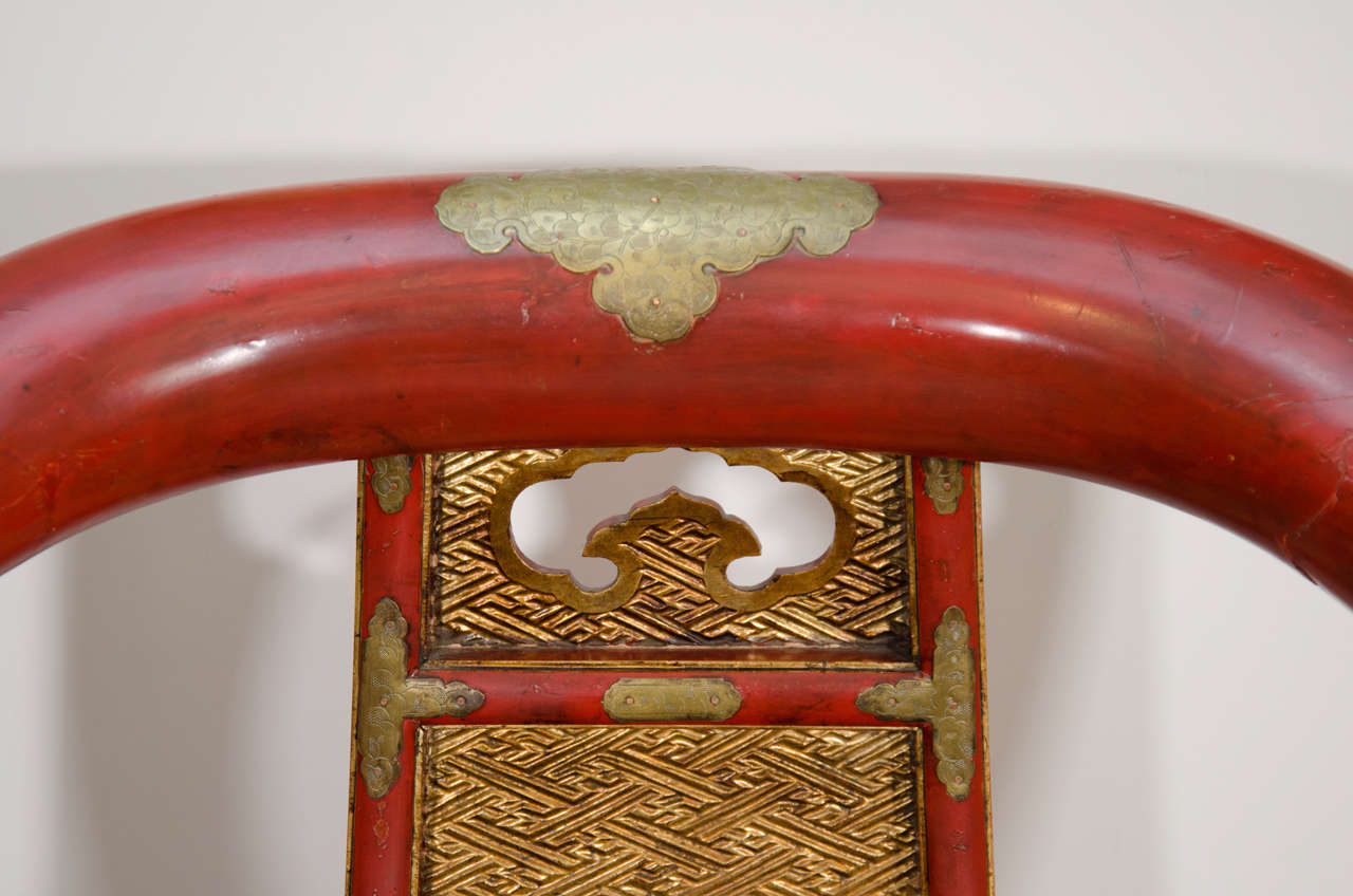 19th Century A Japanese Red Lacquer and Gilt Folding Chair For Sale