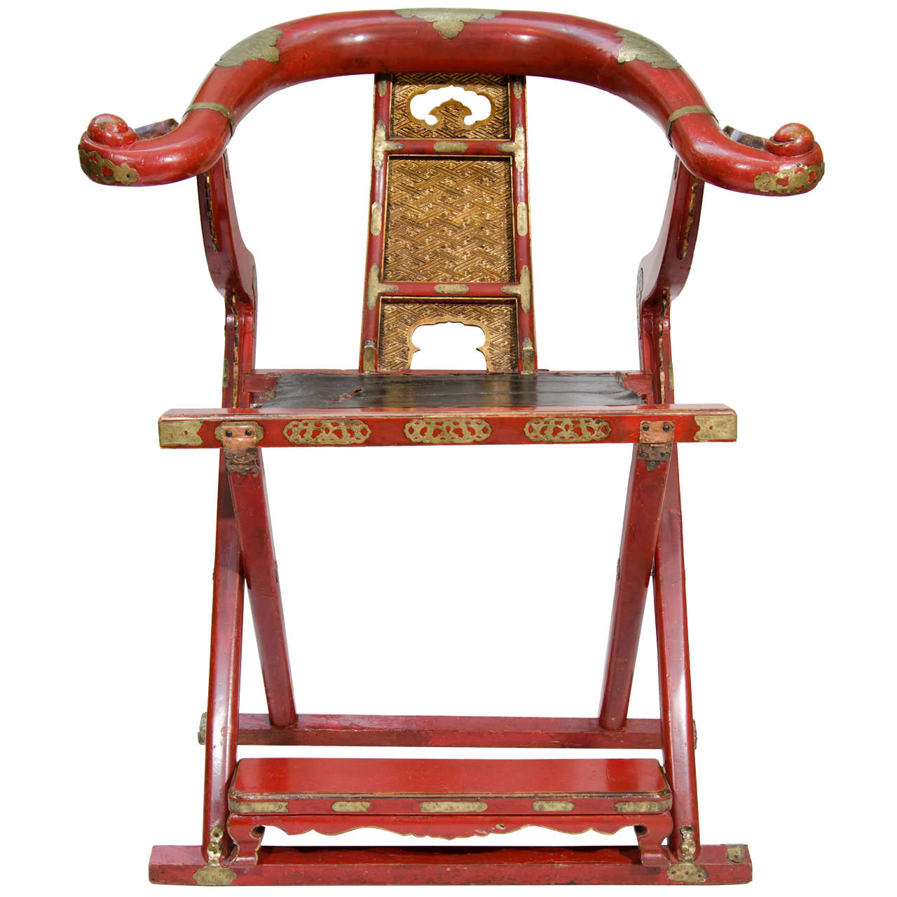 A Japanese Red Lacquer and Gilt Folding Chair For Sale