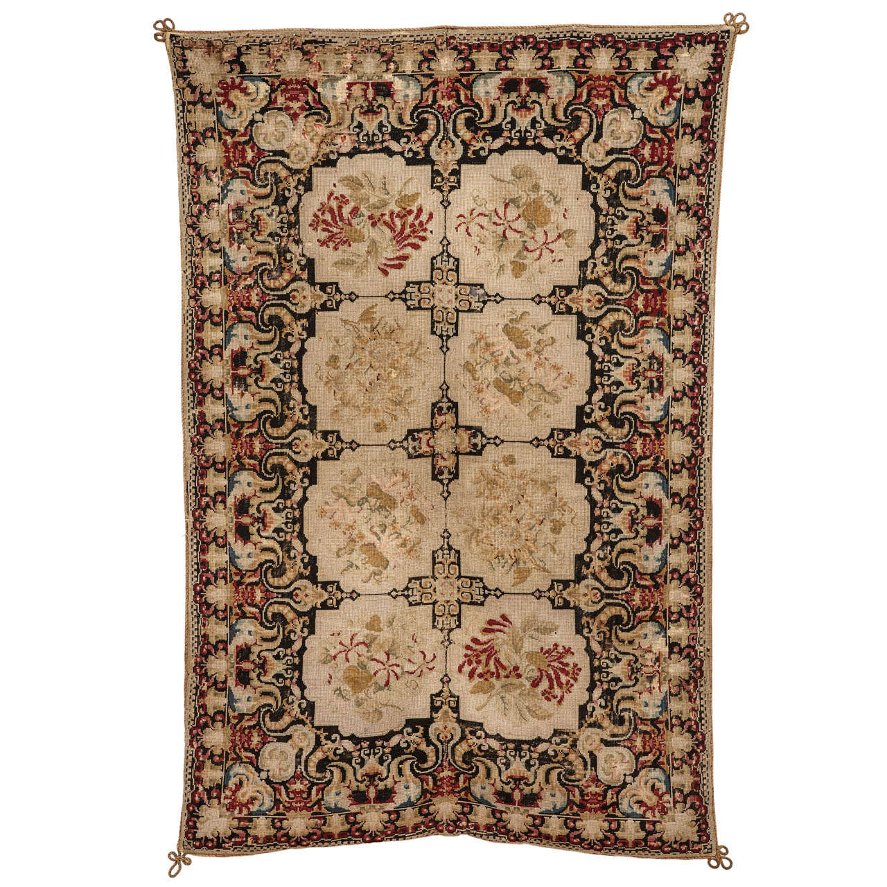 Fine Antique English Needlework Rug For Sale