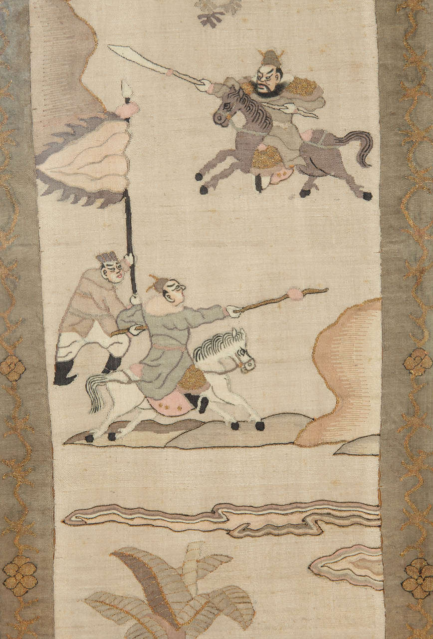 Pair of Korean Silk Kesi Textiles with Metal Thread Embroidery