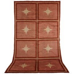 Tapis Art Déco français rose poudré avec étoiles, années 1930