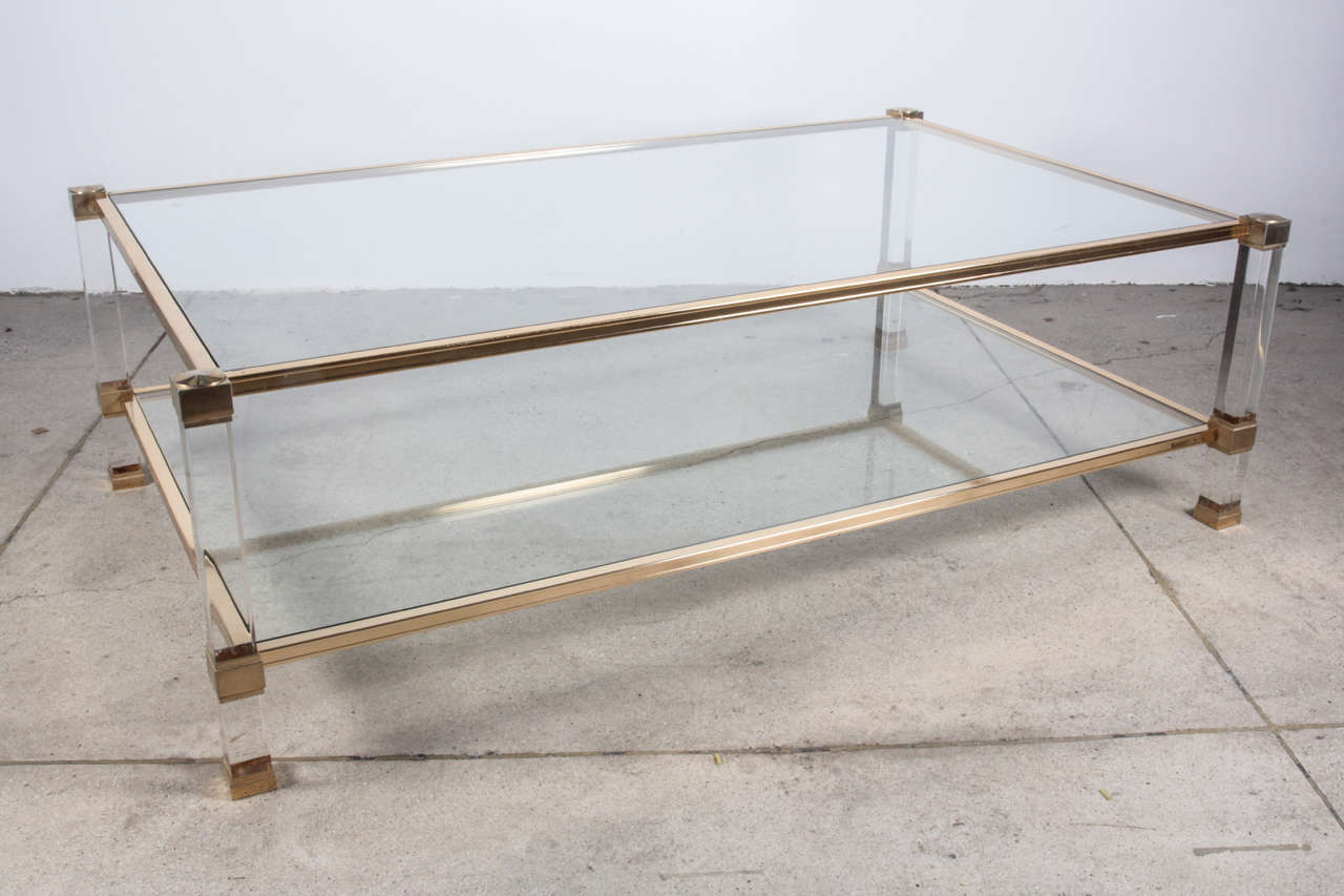 Pierre Vandel Signed Lucite and Gilt Coffee Table For Sale 1