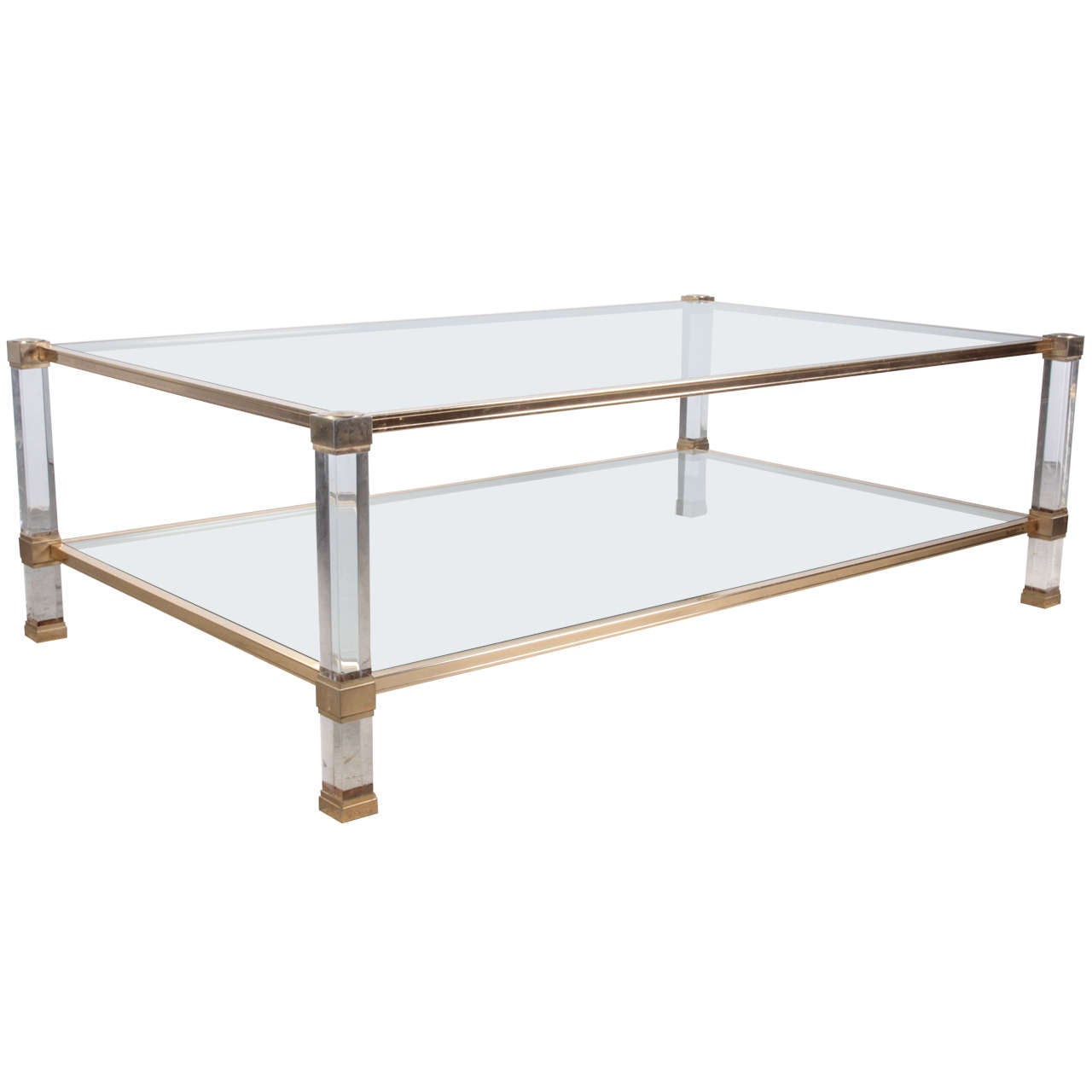 Pierre Vandel Signed Lucite and Gilt Coffee Table For Sale